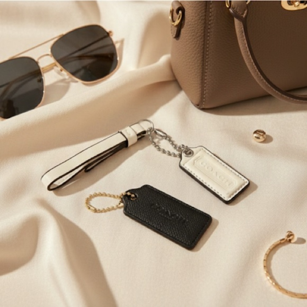Coach Black and Cream Leather Keychain Set